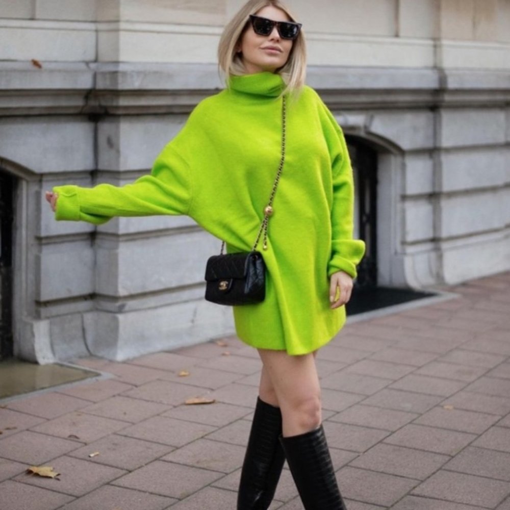 ZARA Soft oversized knit Lime Green Sweater